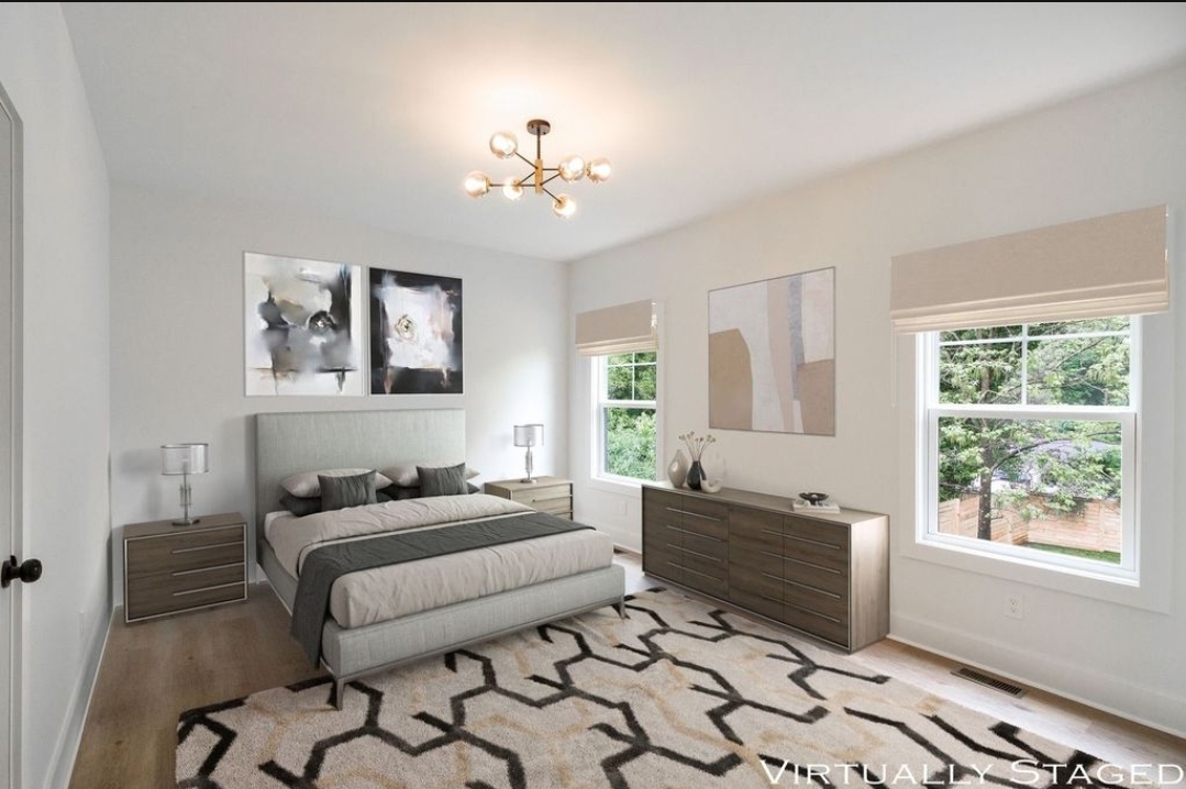 Virtually staged primary bedroom at 16 N Vance Street