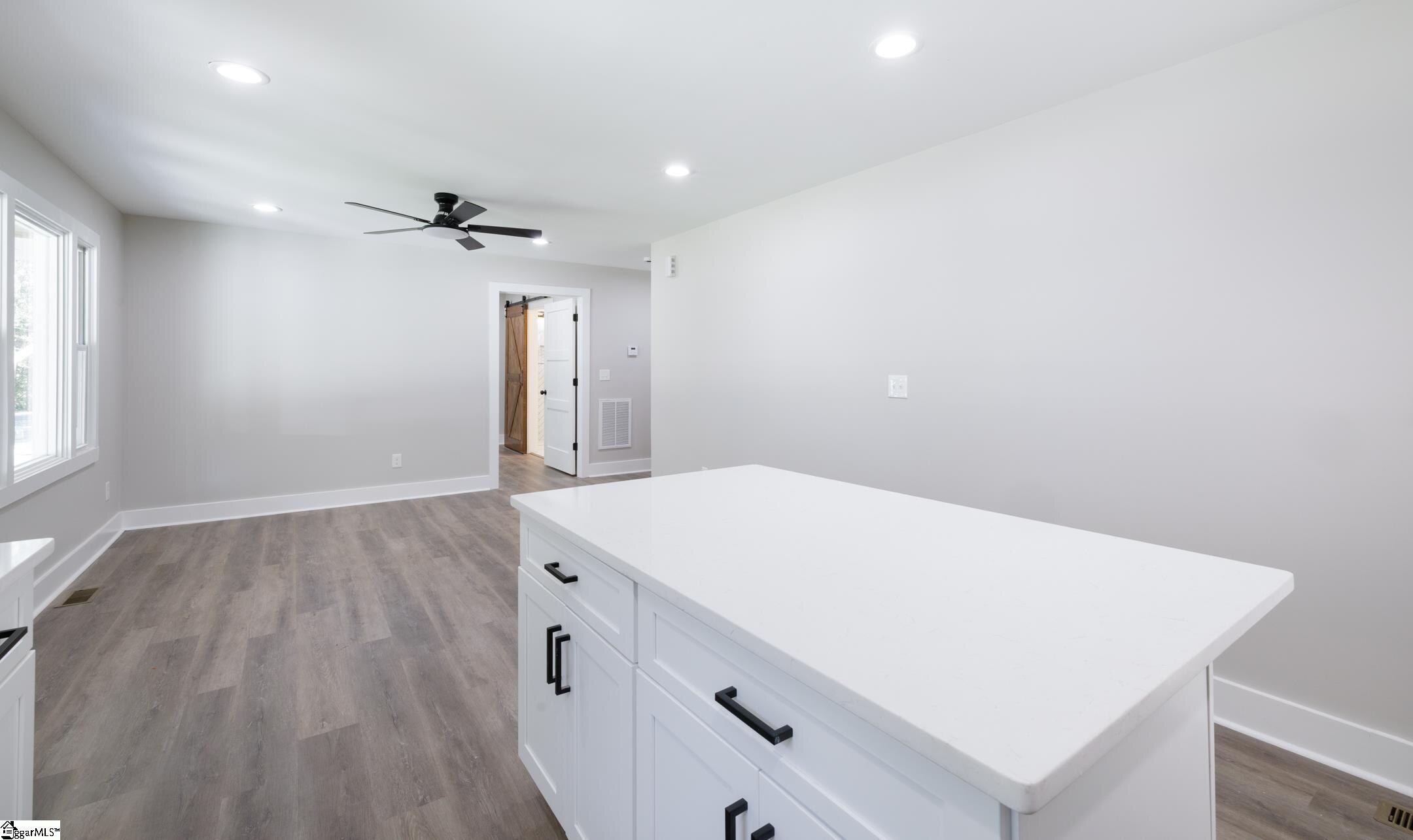 Renovated open kitchen and living area at 229 Alameda Street
